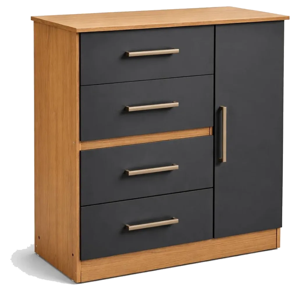 COMODA MAXIMO 1 PTA 4 CAJ.GRAFITO/TECA (1140x1000x485)mm
