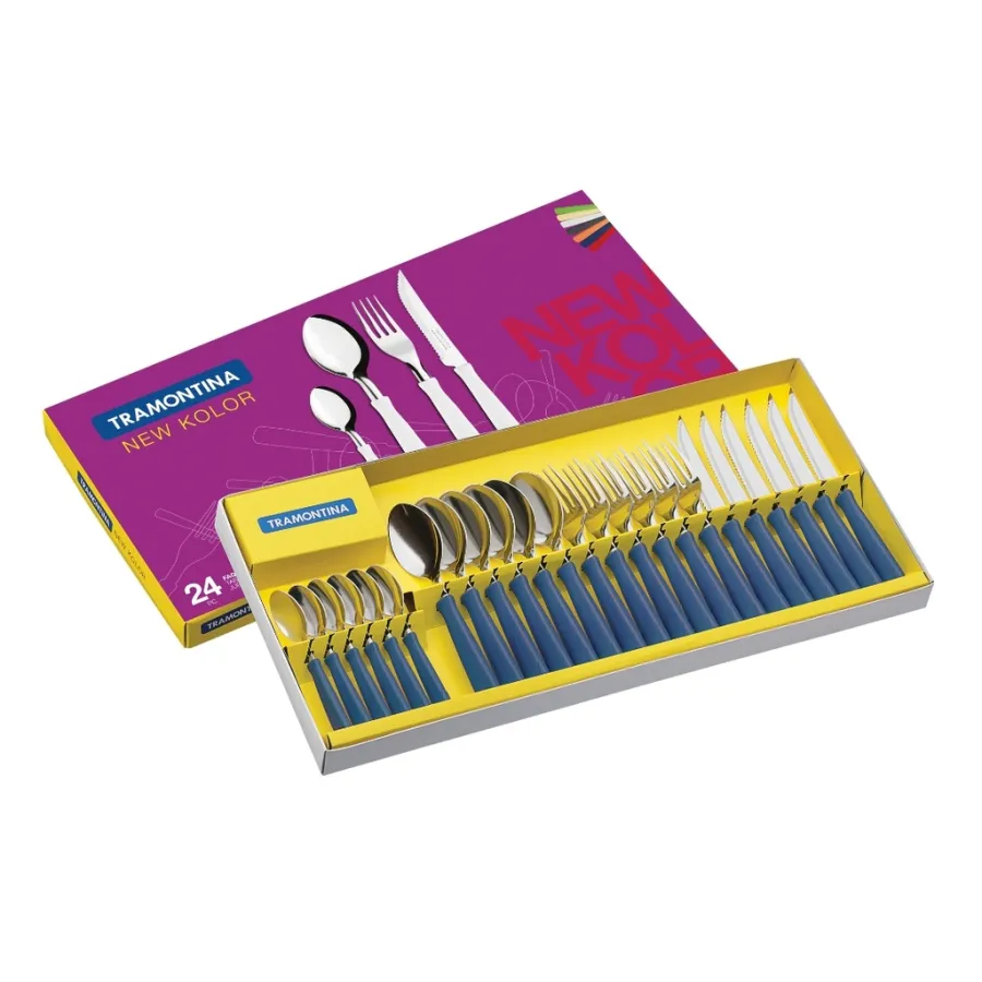 JUEGO DE CUBIERTOS TRAMONTINA 23199/162 NEW KOLOR 24PZS AZUL