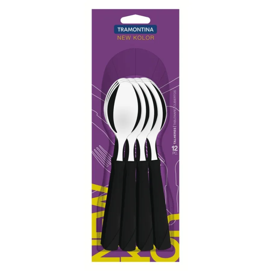 CUCHARA DE MESA TRAMONTINA 23163/900 NEW KOLOR 12 PZS NEGRO